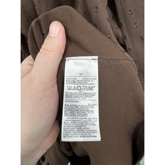 Old Navy Plus Size Dress Women 2X Brown Sheer Smocked Waist Ruffle Peasant - Picture 5 of 10